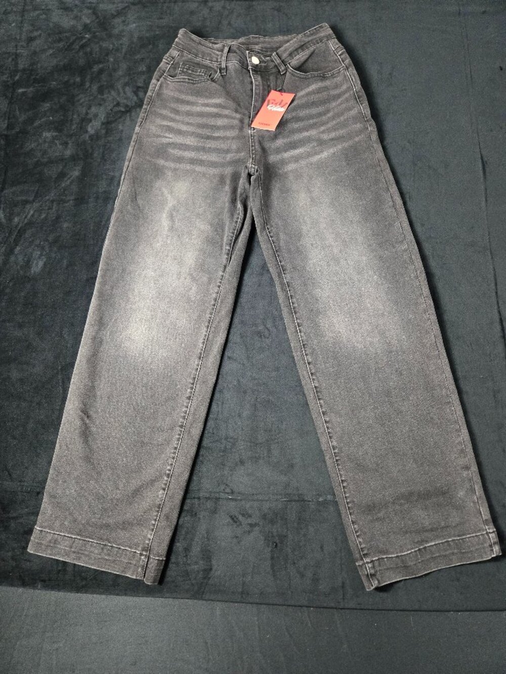 EMMIOL Women's S High Rise Baggy Wide Leg Jeans Washed Black NWT